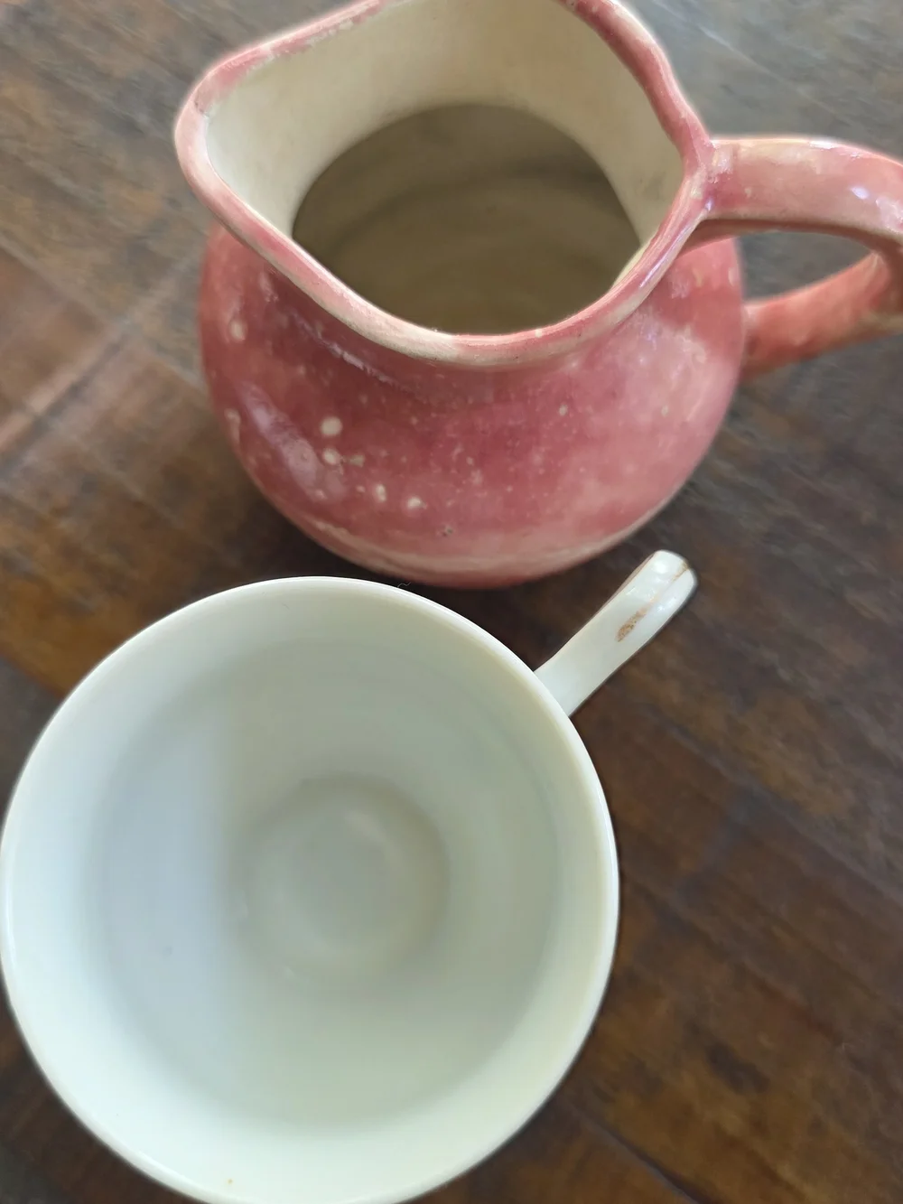 Pink Ceramic Creamer and Floral Porcelain Teacup Set - Pink & Mint Accents